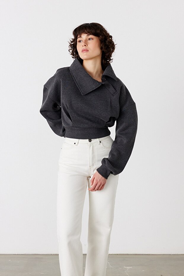 Pulse Crop Sweatshirt Antrasit - 5