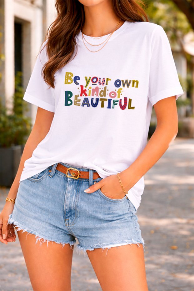 Women's Printed Detail Oversize Bol Cut T-Shirt with Cycling Neck