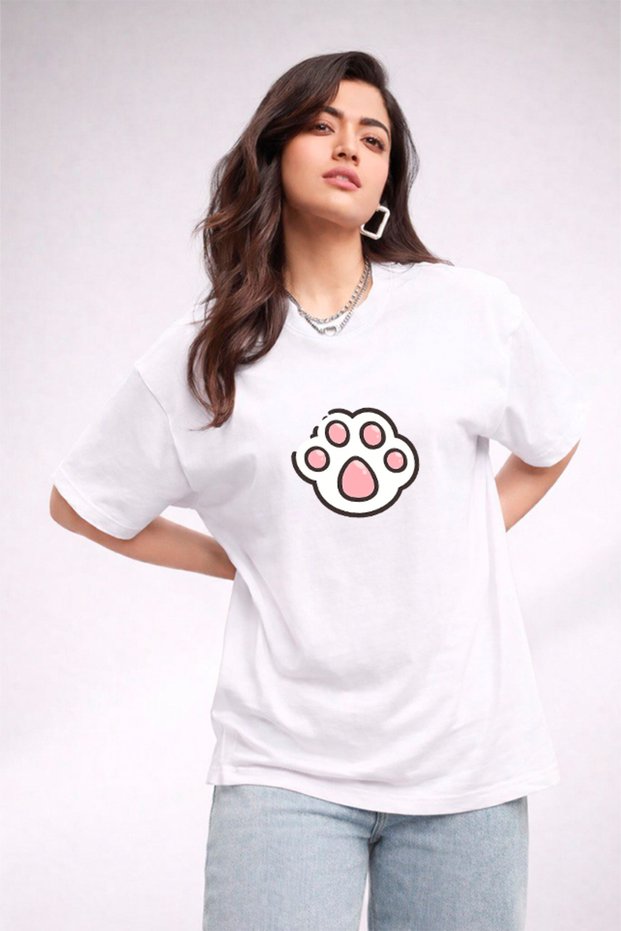 Women's Printed Detail Oversize Bol Cut T-Shirt with Cycling Neck