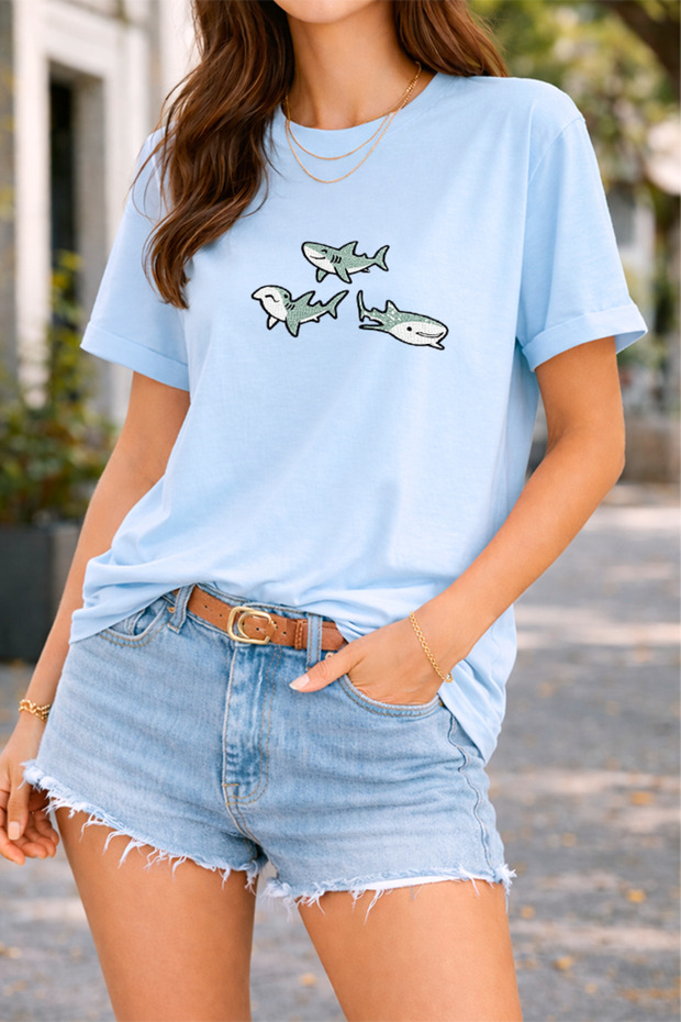 Women's Printed Detail Oversize Bol Cut T-Shirt with Cycling Neck