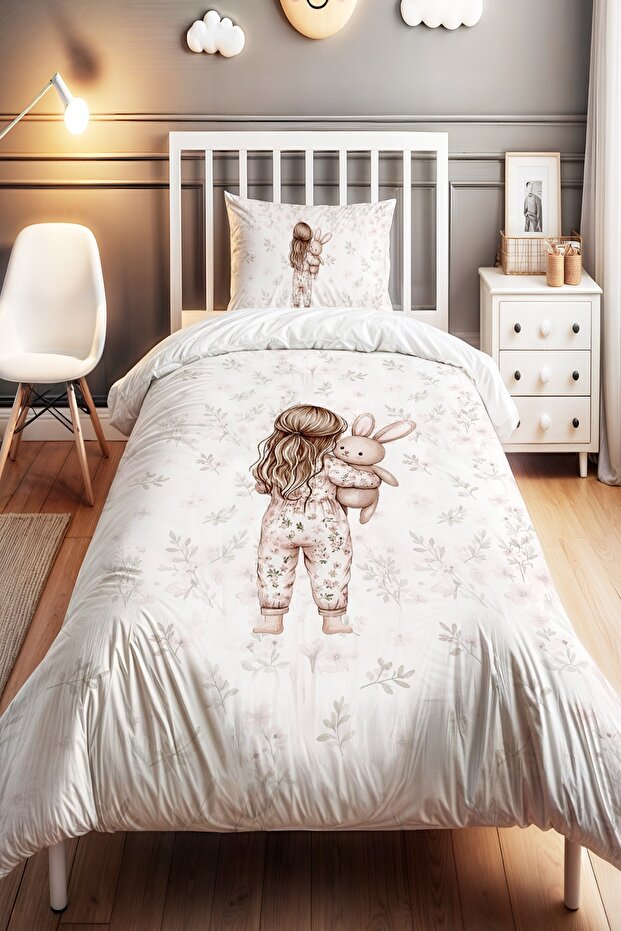 Little Rabbit Friend Patterned Single Baby Kids Bedding Set