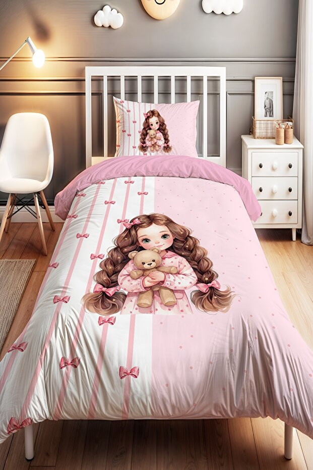 Teddy Bear Print Sweet Dreams Patterned Single Baby Kids Bedding Set