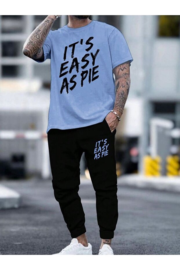 Its easy Printed tracksuit bottoms and t-shirt bottom top tracksuit set