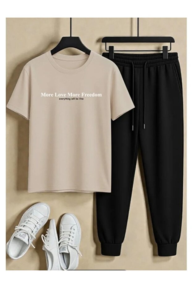 Printed Sweatpants and T-Shirt - Jogger Pants T-Shirt Bottom Top Sweatpants Set Crew Neck