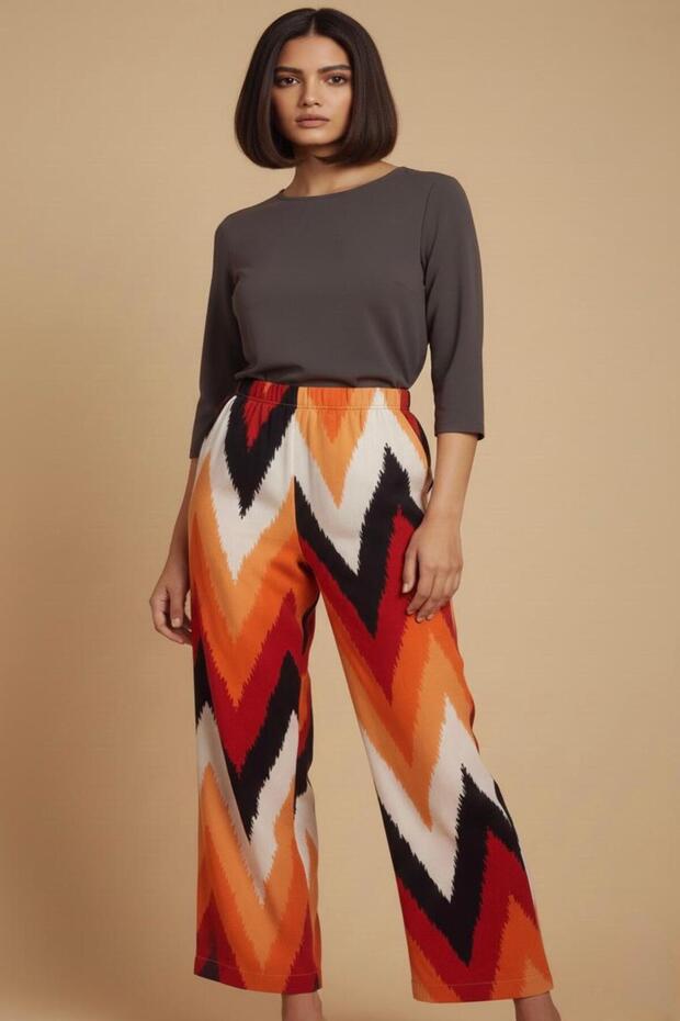 3030 High Waist Patterned Viscose Loose Summer Women's - Comfortable Cut Trendy Trousers