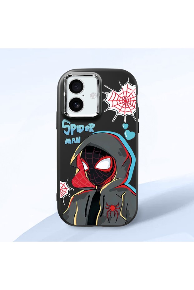 iPhone 16 Compatible Shock-Absorbing Camera Protected Black Silicone Case Spider-Man