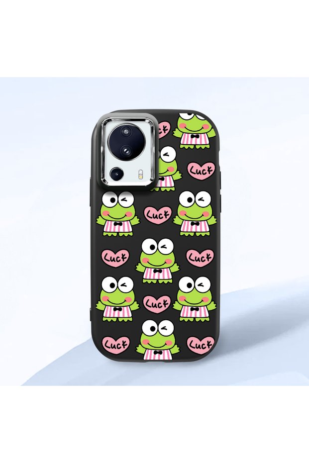 Mi 13 Lite Compatible Shock-Absorbing Camera Protected Black Silicone Case Frog Princess