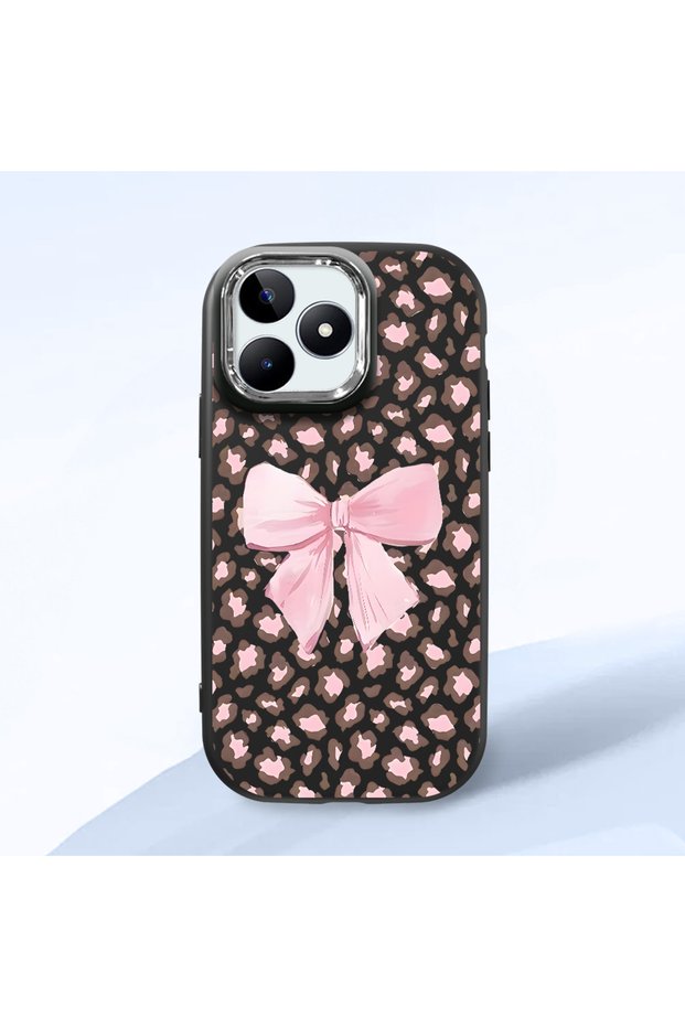 Realme Note 50 Compatible Shock-Absorbing Camera Protected Black Silicone Case Leopard Printed I