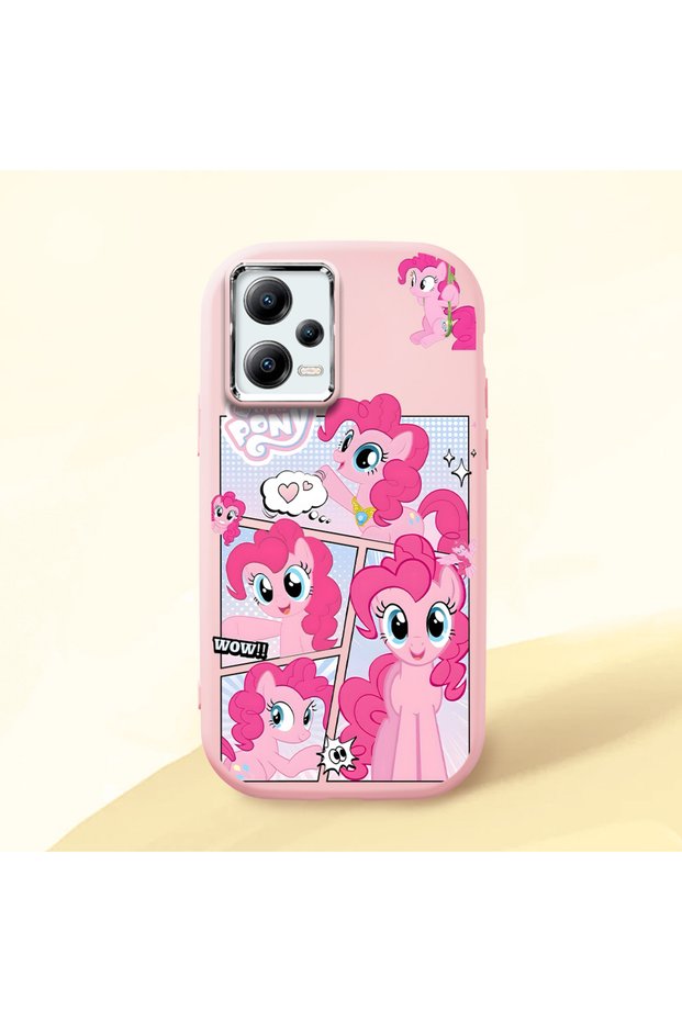 Poco X5 Compatible Shock-Absorbing Camera Protected Pink Silicone Case Pony Patterned