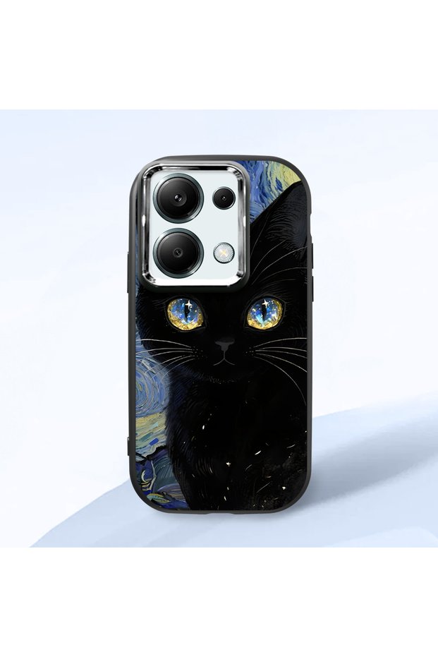 حافظة سيليكون سوداء متوافقة مع هاتف Redmi Note 13 Pro 4G مع حماية للكاميرا ماصّ للصدمات درجة كاتي منقوش