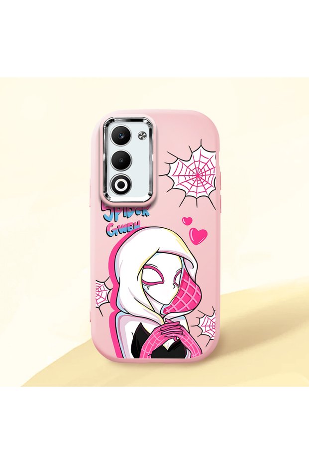 Oppo A5 4G/5G Compatible Shock-Absorbing Camera Protected Pink Silicone Case Spider-Man