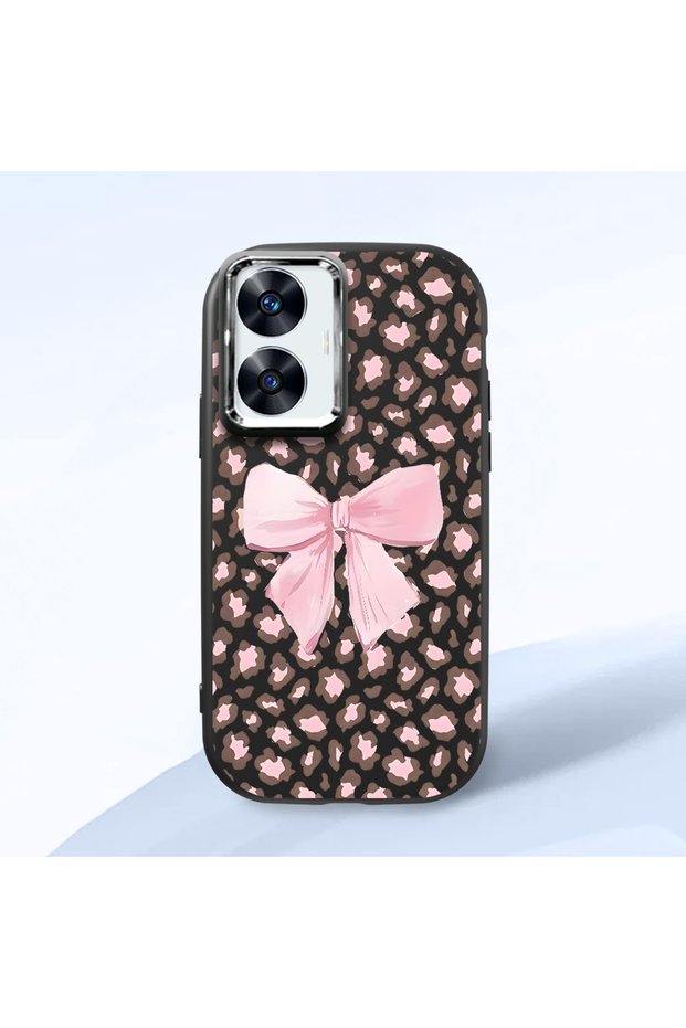 Realme C55 Compatible Shock-Absorbing Camera Protected Black Silicone Case Leopard Printed I