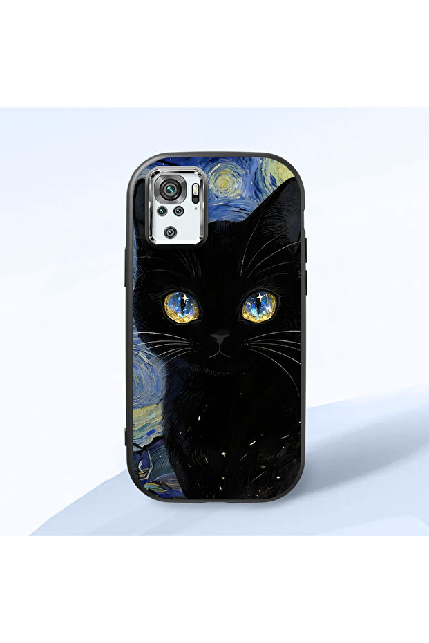 Redmi Note 10 4G/Note 10S Compatible Black Silicone Case with Shock-Absorbing Camera Protections Cat Patterned
