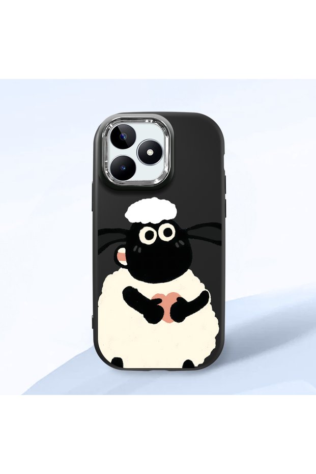 Realme Note 50 Compatible Shock-Absorbing Camera Protected Black Silicone Case Kuzu Patterned