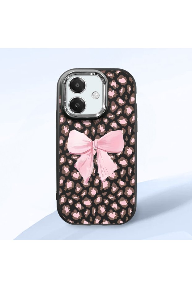 Oppo A3/A3X 4G/5G Compatible Shock-Absorbing Camera Protected Black Silicone Case Leopard Printed I