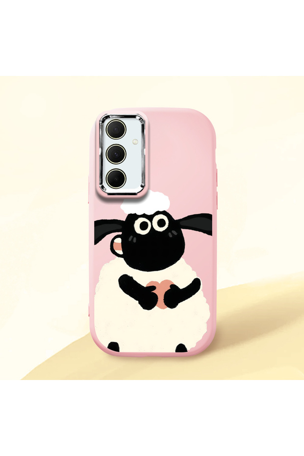 Samsung Galaxy A35 Compatible Shock-Absorbing Camera Protected Pink Silicone Case Lamb Patterned