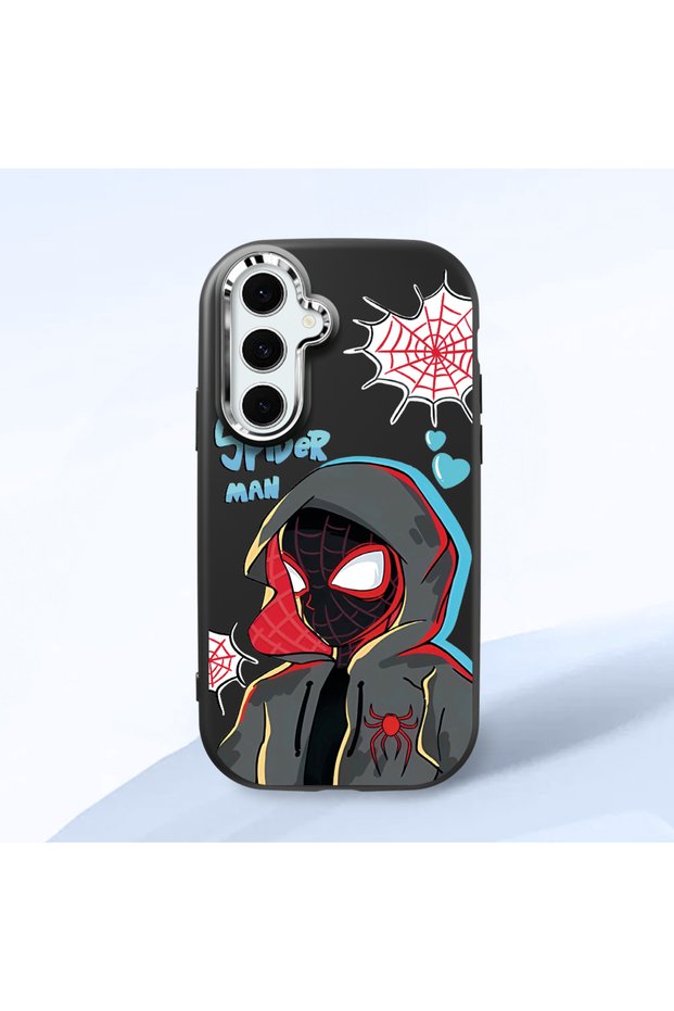 Samsung Galaxy S24 Fe Compatible Shock-Absorbing Camera Protected Black Silicone Case Spider-Man