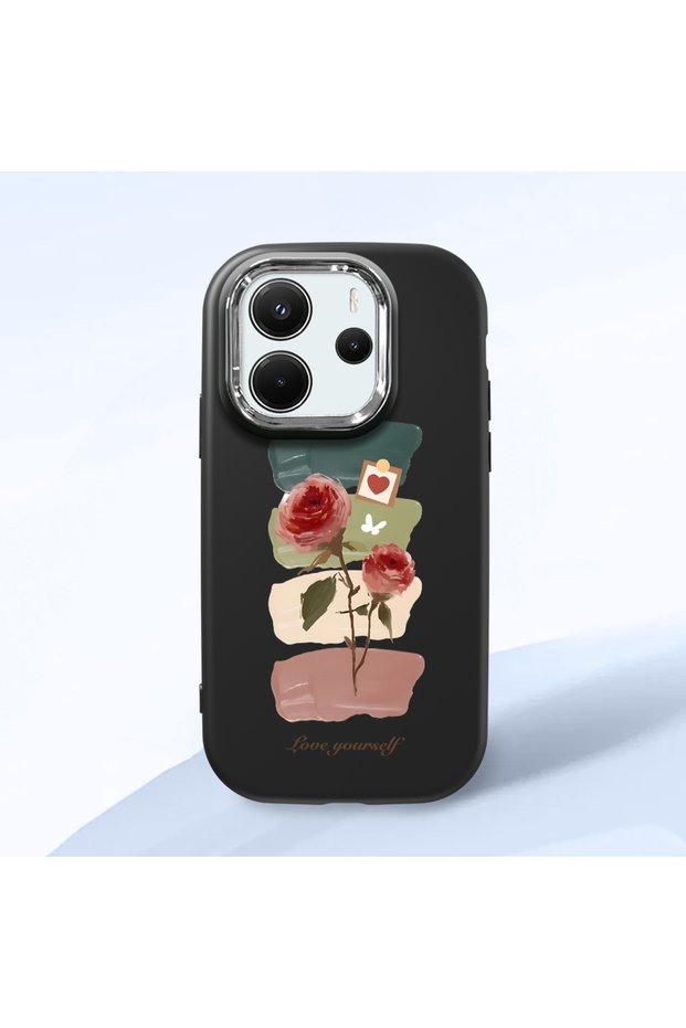 Redmi Note 14 4g Compatible Shock-Absorbing Camera Protected Black Silicone Case Artistic Patterns