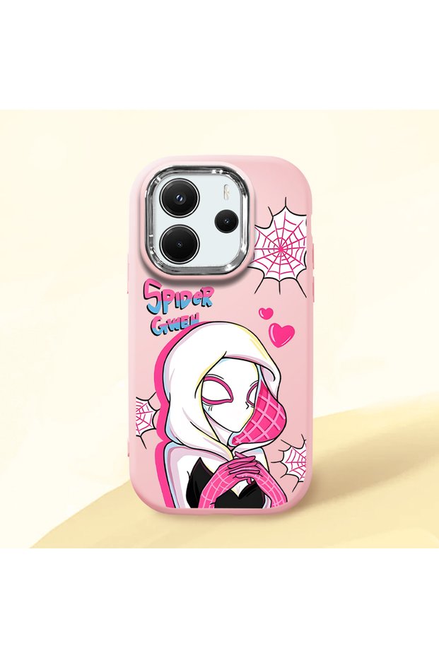 Redmi Note 14 4g Compatible Shock-Absorbing Camera Protected Pink Silicone Case Spider-Man
