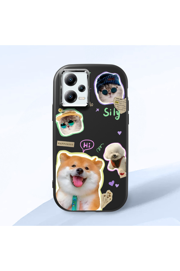 Poco X5 Compatible Shock-Absorbing Camera Protected Black Silicone Case Dog Patterned