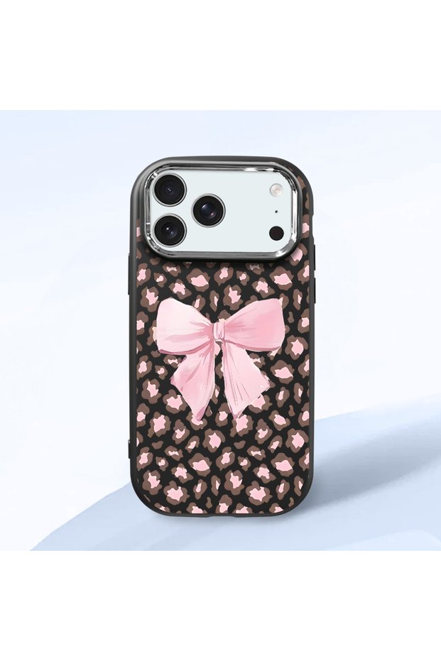 iPhone 17 Pro Max Compatible Black Silicone Case with Shock-Absorbing Camera Protections Leopard Printed I