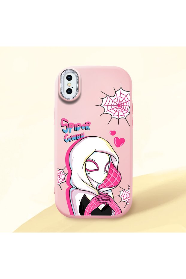 Pink Silicone Case Spider-Man with Shock-Absorbing Camera Protections Compatible with iPhone X/Xs
