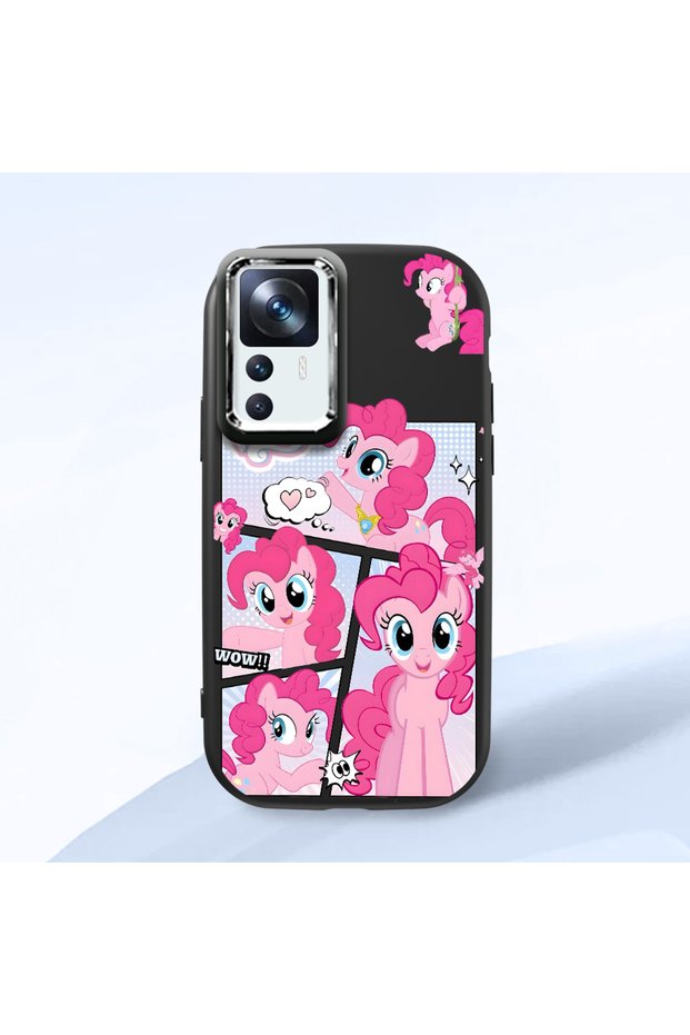 Mi 12t Compatible Shock-Absorbing Camera Protected Black Silicone Case Pony Patterned