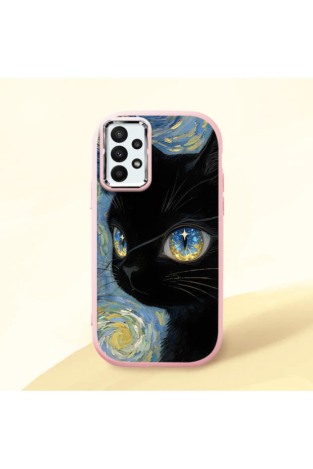 Pink Silicone Case Cat Patterned with Shock-Absorbing Camera Protection Compatible with Samsung Galaxy A23 4G/5G