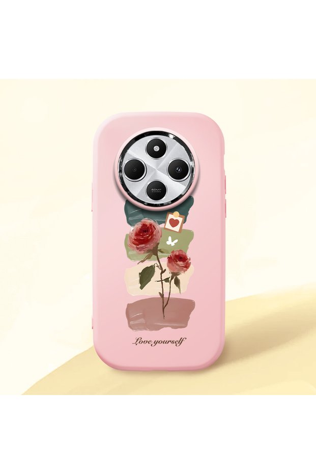 Redmi A4 Compatible Shock-Absorbing Camera Protected Pink Silicone Case Artistic Patterns