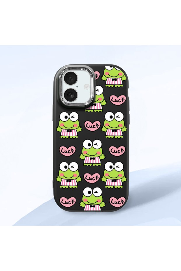 حافظة من السيليكون الأسود متوافقة مع هاتف iPhone 17 مع حماية للكاميرا ماصّ للصدمات من نوع Frog Princess
