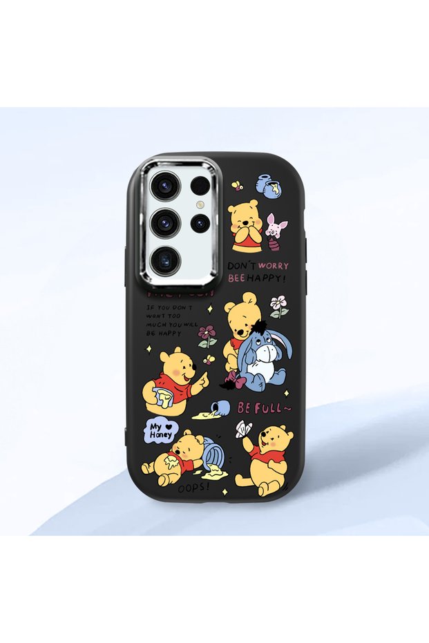Samsung Galaxy S23 Ultra Compatible Shock-Absorbing Camera Protected Black Silicone Case Cartoon Patterned