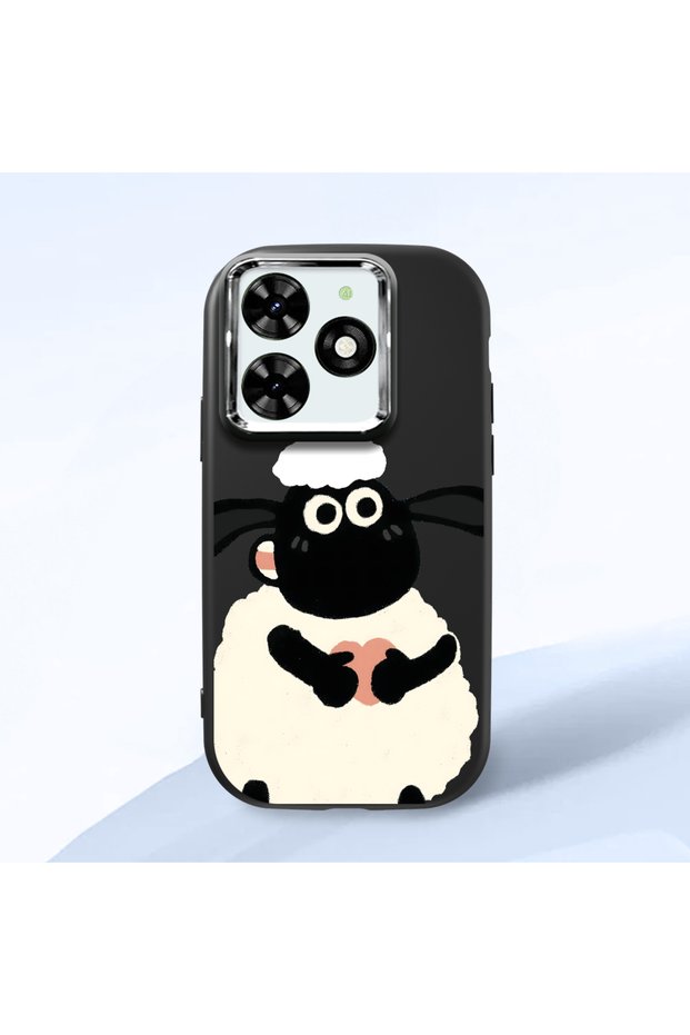 Tecno Spark 20/20C Compatible Shock-Absorbing Camera Protected Black Silicone Case Kuzu Patterned
