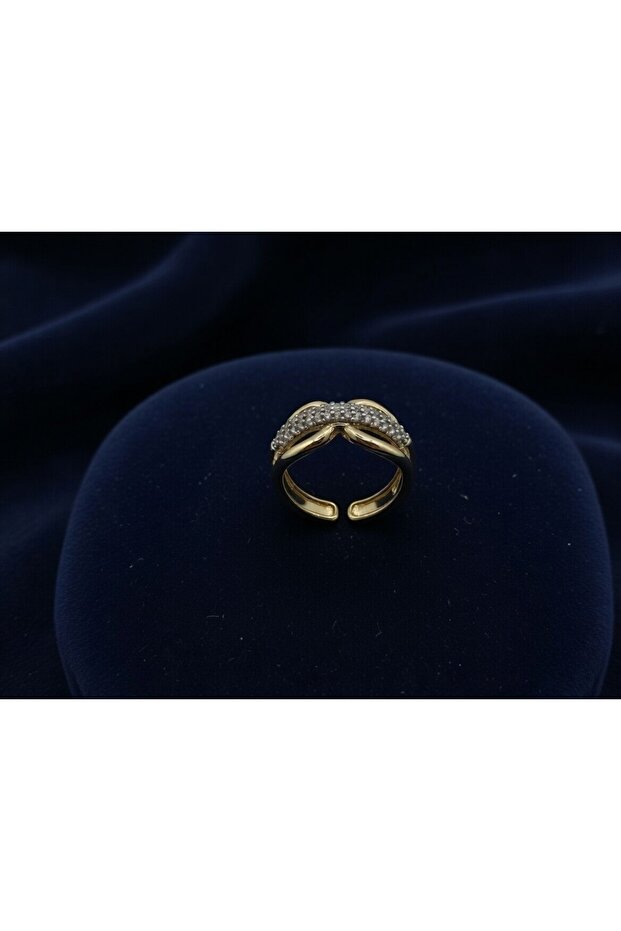 Gold Color Zircon Stone Infinity Figured Adjustable Steel Ring - Does Not Tarnish