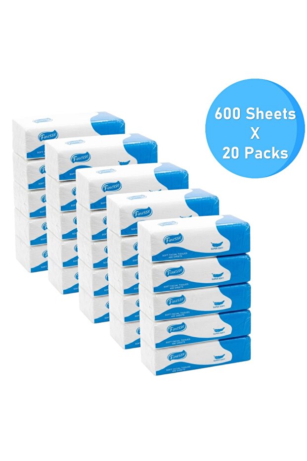 Daily Care Soft Pack Facial Tissue - Pack of 20 Boxes, 600 sheets x 2 Ply
