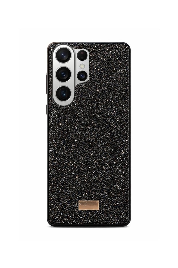 Samsung S26 Ultra Compatible Impact Resistant Sparkling Stone Detailed Melted Silicone Case Black