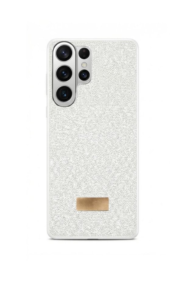 Samsung S26 Ultra Compatible Impact Resistant Sparkling Stone Detailed Melted Silicone Case White