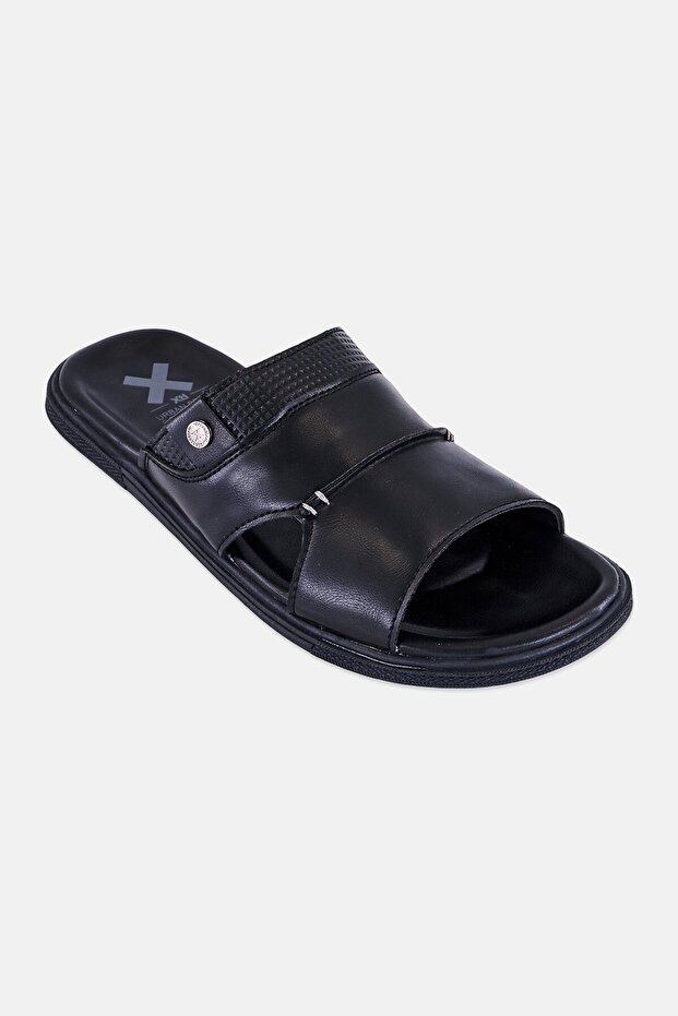 Men Brand Logo Slip On Sandals, Black