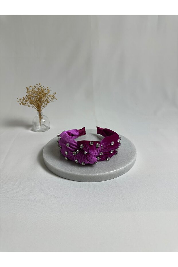 Fuchsia Zircon Stone Velvet Knotted Crown Headband
