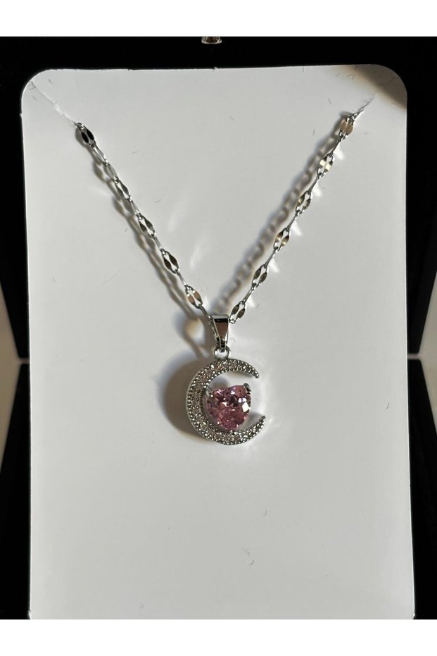 Women's Moon Heart Zircon Stone 316L Steel Necklace