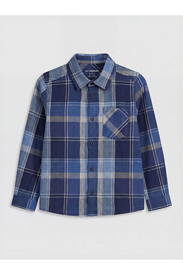 Nevavm Long-Sleeved Plaid Patterned Boy's Shirt with Difference