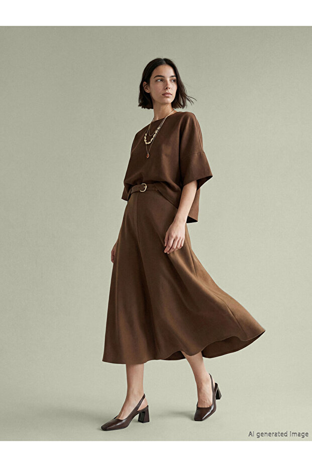 Sparkling Choices Flared Skirt with Belt by Shining Store