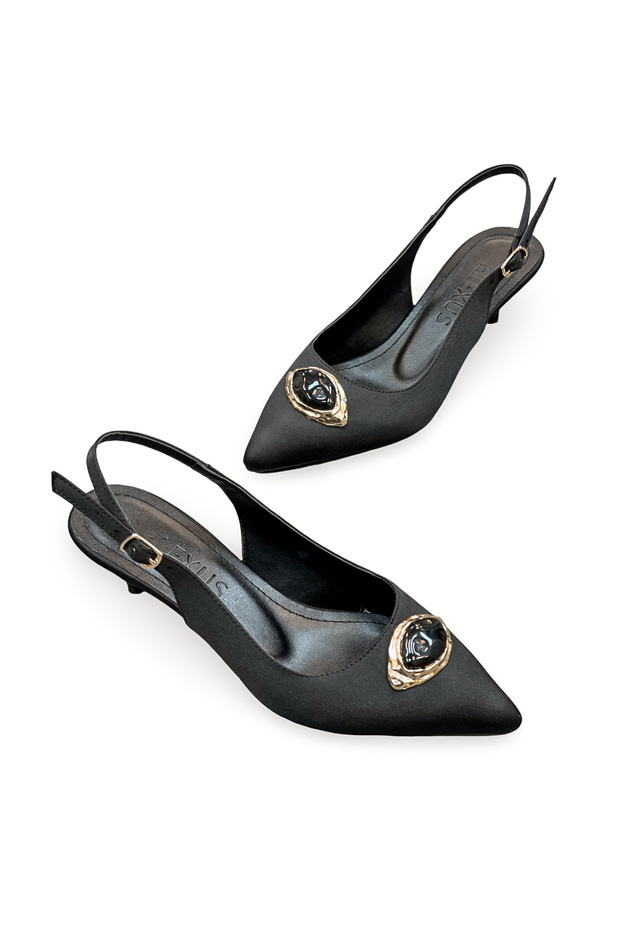 Women's Satin Medium Heel Stiletto Colorful Buckle Detail