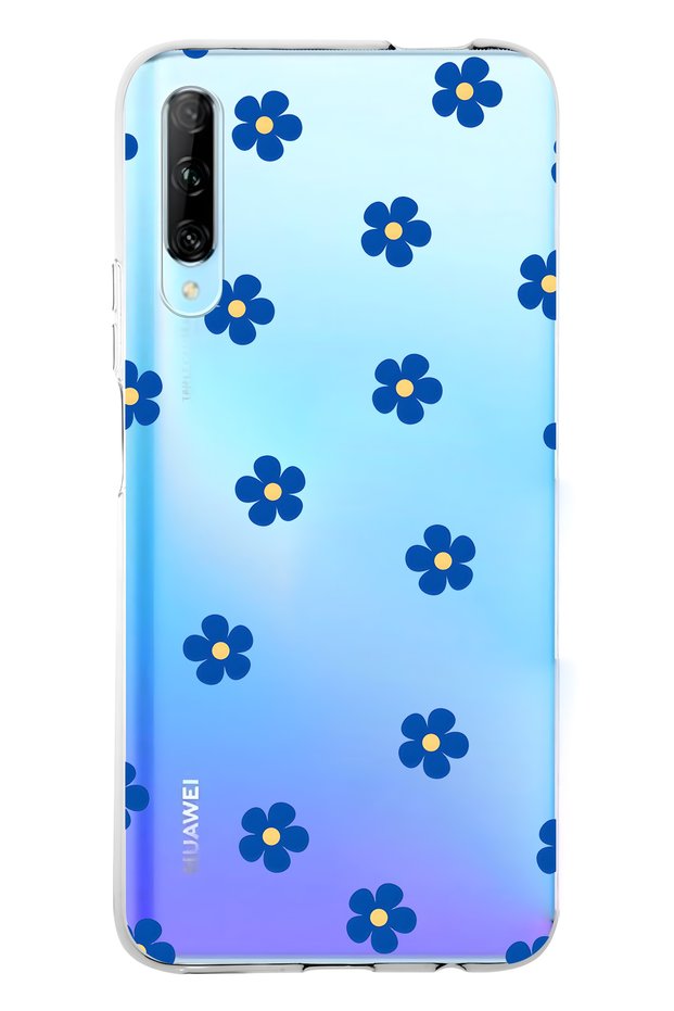 Huawei P Smart Pro Compatible Blue Floral Print Transparent Phone Case