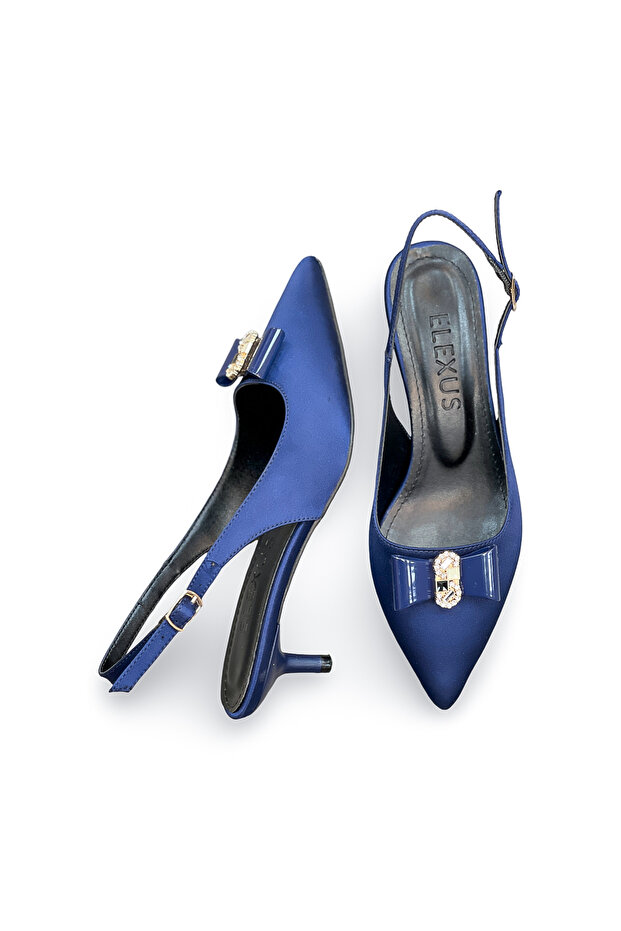 Women's Satin Medium Heel Stone Ribbon Buckled Stiletto