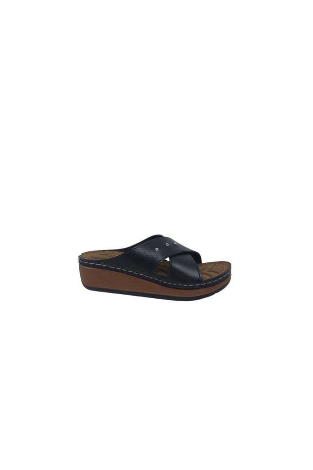 Safir 450 Women's Black Cross Stone Band with Filled Sole Slipper