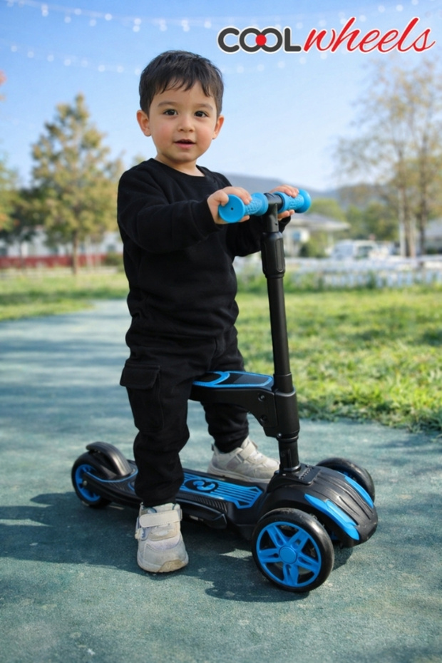 Coolwheels Folding Scooter with Seat | 3-7 Years Old Lighted 3-Wheel Children's Scooter with 50 kg Capacity
