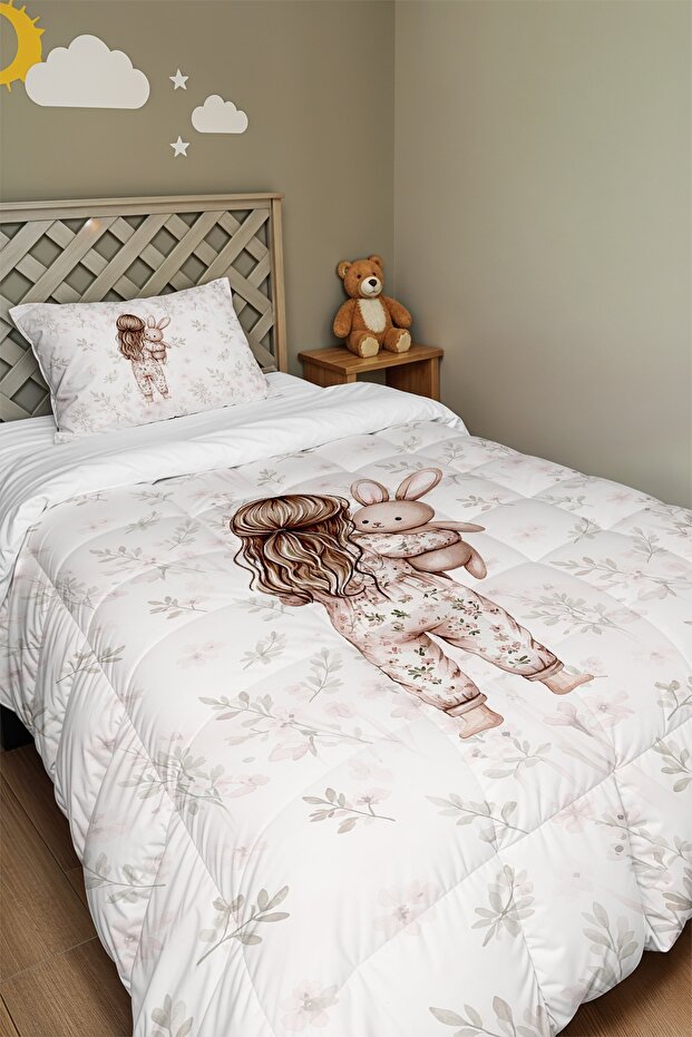 Little Rabbit Friend Patterned Single Duvet and Pillowcase