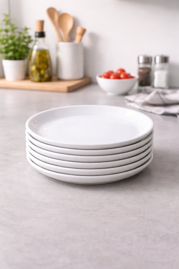 6 Pieces of White Melamine 21cm Dessert, Cake Plate Shallow Plate for Daily Use He Strappy Bowl Six