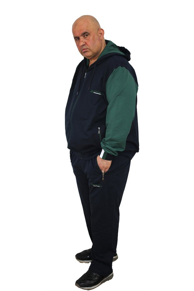 Men's Large Size Hooded Color Zippered Tracksuit Set