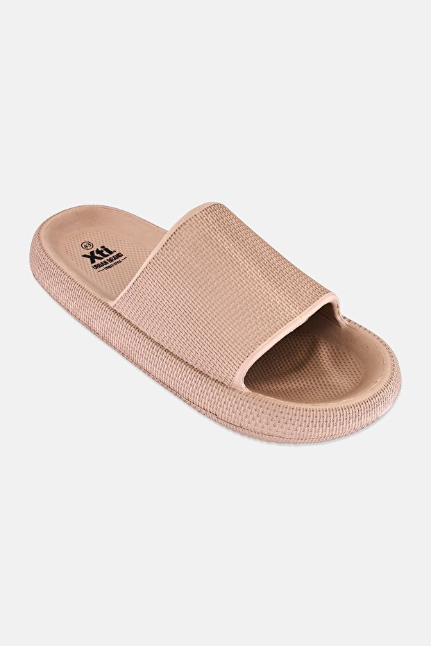 Men Brand Logo Slip On Slides, Tan